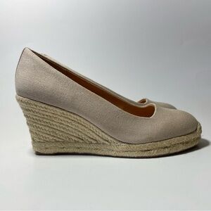 J Crew Espadrille Wedges Womens 7  Tan Beige Canvas Heels